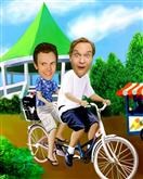 Tandem Bicycle M/M Caricature from photos.