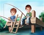 Fishin on the Pier M/M Caricature from photos.