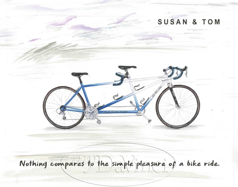 Blue Tandem Bike Watercolor Print with Custom Text