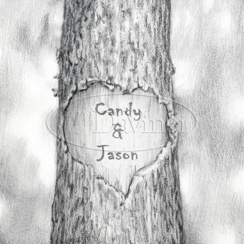 Love Trunk - Pencil Drawing with Custom Names and for Anniversary