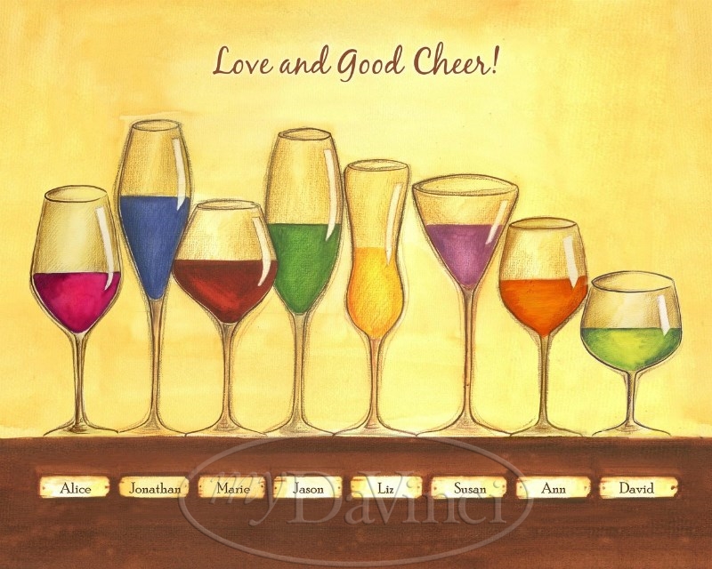 Cheers to Friendship Wine Glasses VIII - Watercolor Print with Custom Text  for Your Friends