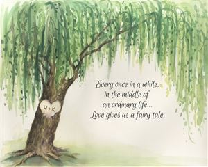 Custom Watercolor Print of Weeping Willow with Your Text for Wedding and Anniversary