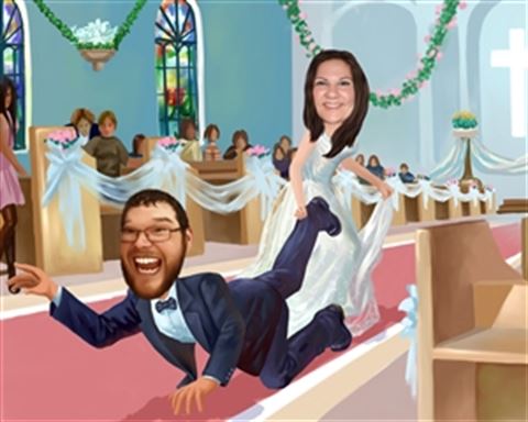 Wedding Day Couple Caricature from Photos