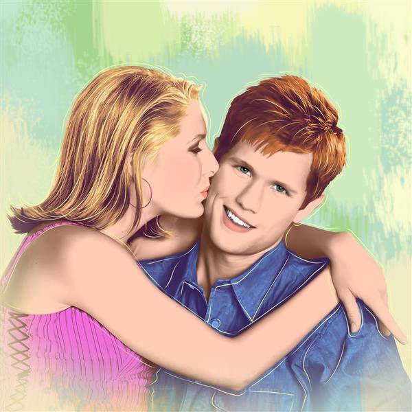 Pop Art 1 Panel (Watercolor Pop Style) of A Happy Couple