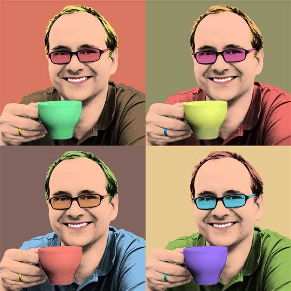 Pop Art 4 Panels of A Gentleman Holding a Coffee Cup