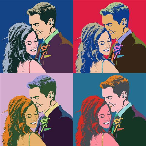 Custom Pop Art Portrait of A Young Couple in Warhol Style, from A Wedding Photo,by myDaVinci