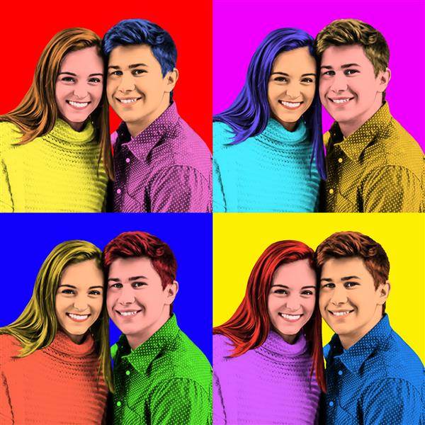 Pop Art 4 Panels Portrait of A Happy Young Couple,by myDaVinci