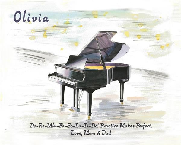 Custom Piano Watercolor Art Print with Your Own Saying,by myDaVinci