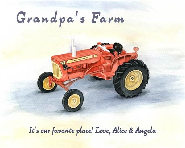 Personalized Tractor Watercolor Print with Text