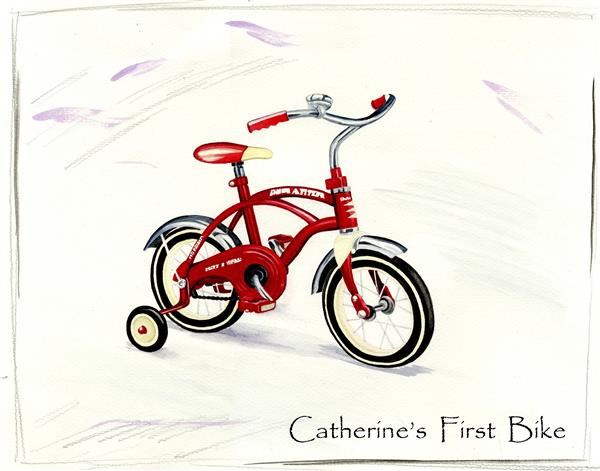 Red Child Bicycle Watercolor Print with Custom Text,by myDaVinci