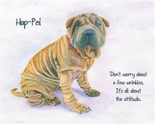Shar-pei Dog Watercolor Print with Custom Text,by myDaVinci