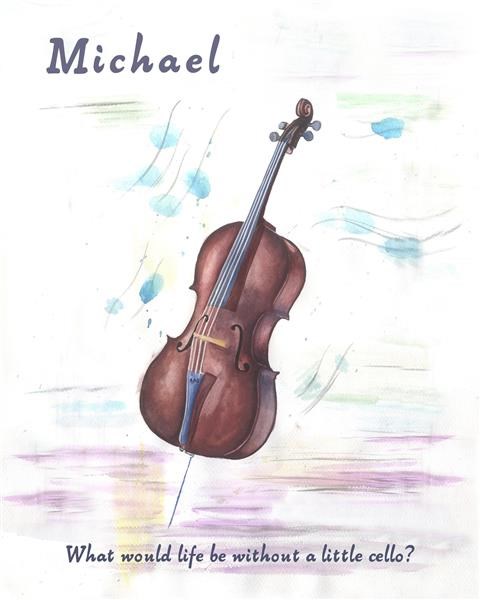 Custom Cello Watercolor Art Print with Your Personal Saying,by myDaVinci