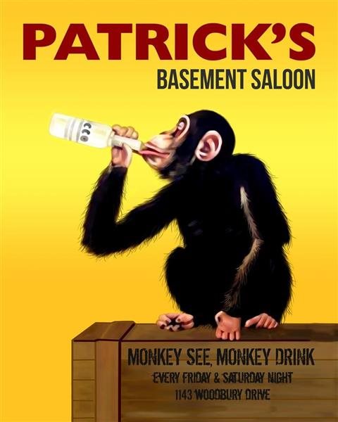 Monkey Drinks Vintage Art Print with Custom Text,by myDaVinci