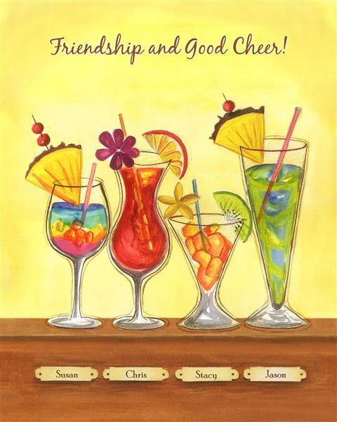 Cool Tropical Drinks IV - Watercolor Print with Custom Text for Your Friends