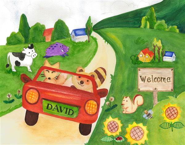 Road to Animal Land Custom Art Print with Text