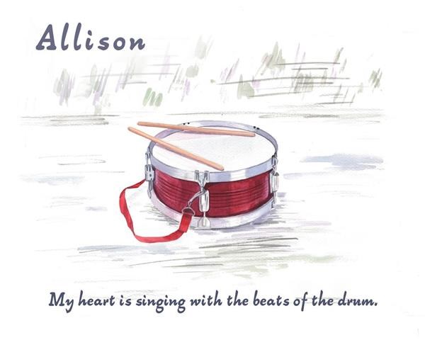 Little Drummer Watercolor Print with Custom Text,by myDaVinci