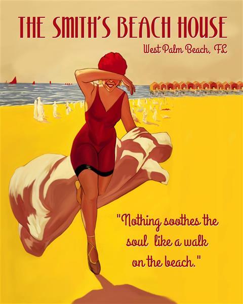 Beach Day Vintage Poster Custom Print with Text,by myDaVinci