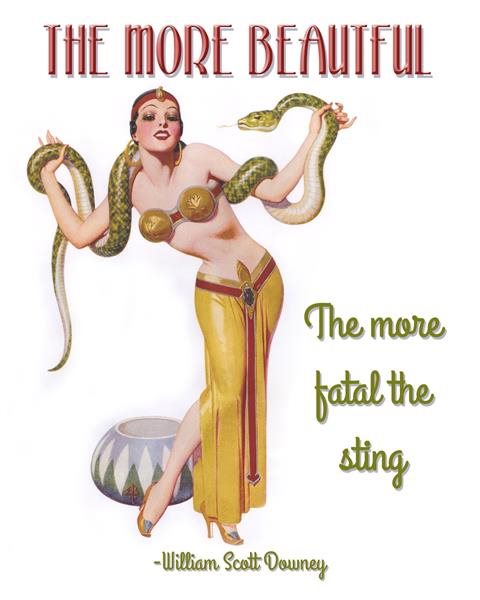 Snake Charmer Pinup Art Print with Custom Text