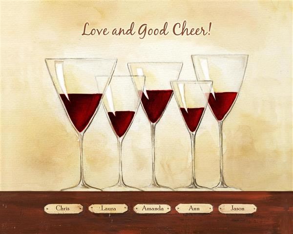 Good Cheer with Red Wine V - Watercolor Print with Custom Text for Your Friends