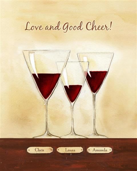 Good Cheer with Red Wine III - Watercolor Print with Custom Text for Your Friends