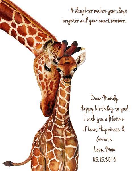 Mom and Baby Deer Watercolor Print with Custom Print,by myDaVinci