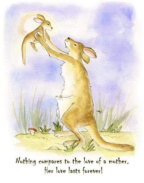 Kangaroo and Its Baby - Watercolor Print with Custom Text for Kids