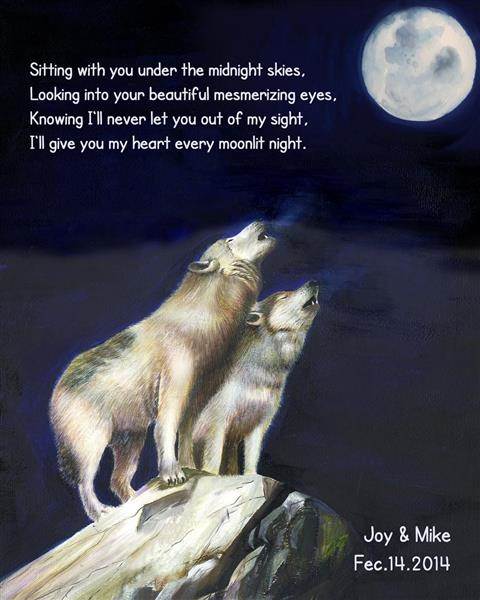 Moonlight Love - Watercolor Print with Custom Text