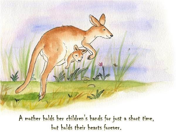 Kangaroo and Its Baby II - Watercolor Print with Custom Tex