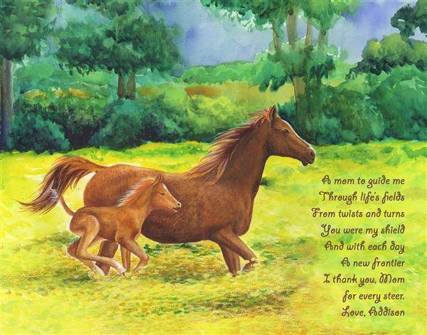 Custom Running Horses Watercolor Print with Text,by myDaVinci