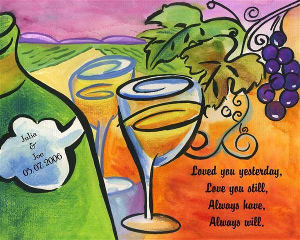 Cheers Wine Glasses Watercolor Print with Custom Text for Anniversary or Friendship,by myDaVinci