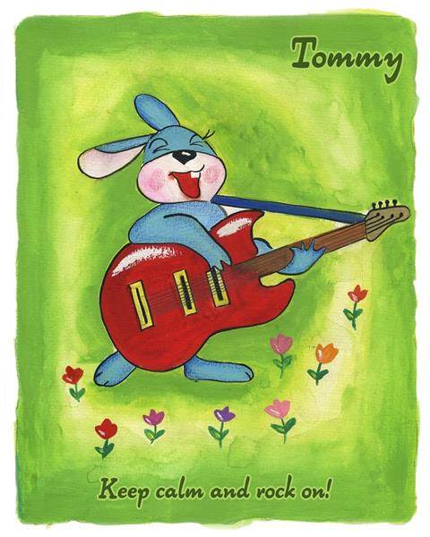 Musical Rabbit Watercolor Print with Custom Text,by myDaVinci