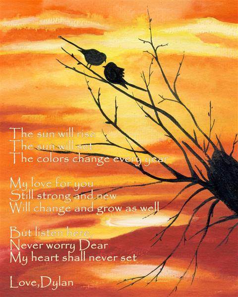 Birds at Sunrise Watercolor Print with Custom Text,by myDaVinci