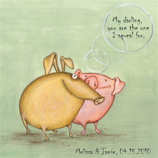Pigs in Love - Watercolor Print with Custom Text