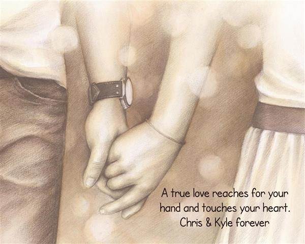 Holding Hands Forever - DaVinci Sketch Print with Custom Text for Anniversary,by myDaVinci