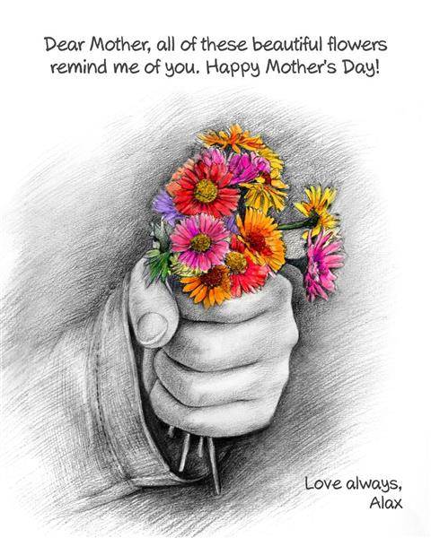 Pick Flowers for You Pencil Art Print with Custom Text,by myDaVinci