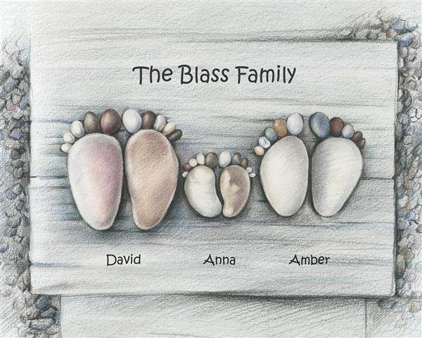 Stone Feet Family DaVinci Sketch Print with Custom Text,by myDaVinci