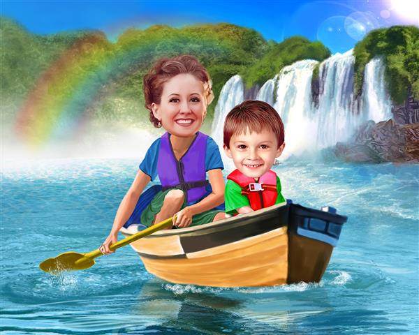 Canoe with Mom Caricature from Photos