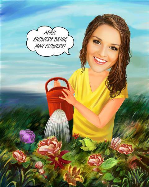 Gardening Girl Caricature from Photo