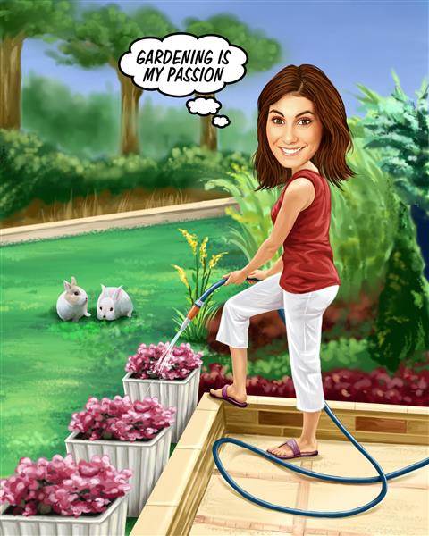 Gardening Girl Caricature from Photo,by myDaVinci