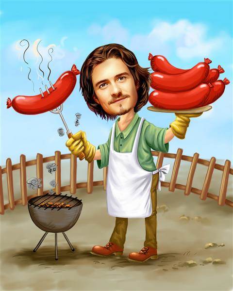 Picnic Cook Man Caricature from Photo,by myDaVinci
