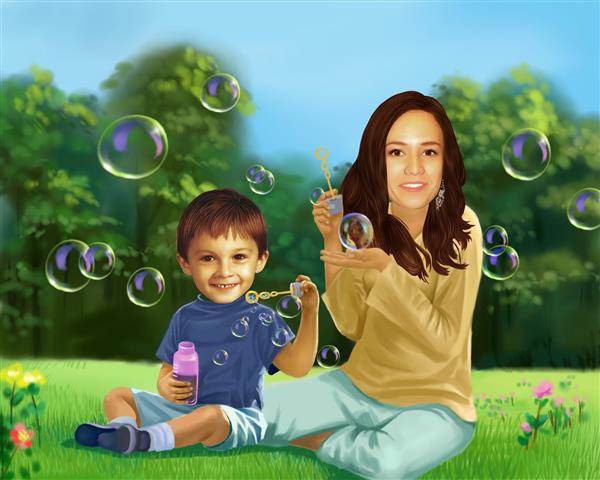 Mom and Me Playing Caricature from Photos