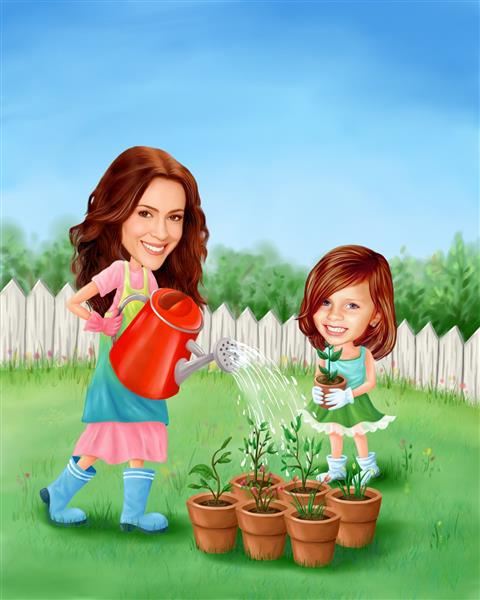 Gardening Together Caricature from Photos