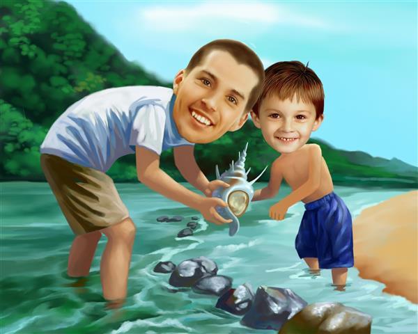 Father and Son Beach Caricature from Photos,by myDaVinci