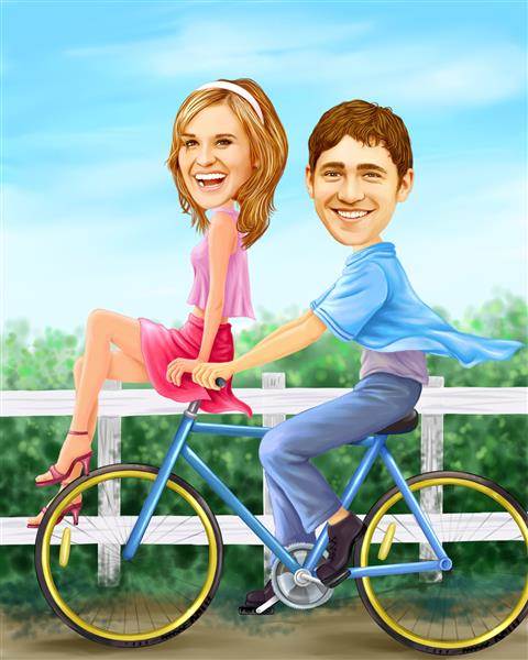Riding Bike Couple Caricature from Photos,by myDaVinci