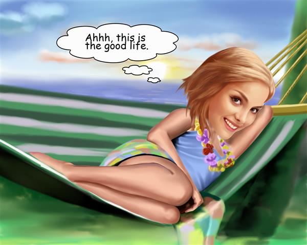 Hammock Camping Woman Caricature from Photo,by myDaVinci