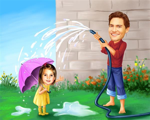 Family Water Fun Caricature from Photos