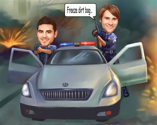 Police Partners Men Caricature from Photos,by myDaVinci