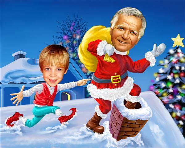 Christmas Caricature Santa is Caught by Chimney from Photos,by myDaVinci