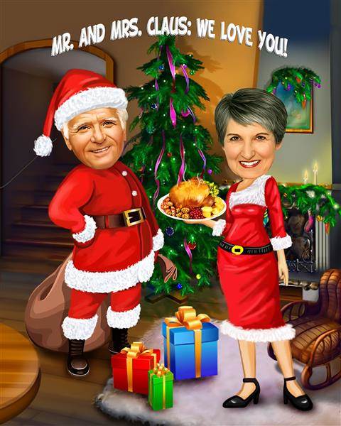 Mr. and Mrs. Claus Caricature from Photos,by myDaVinci