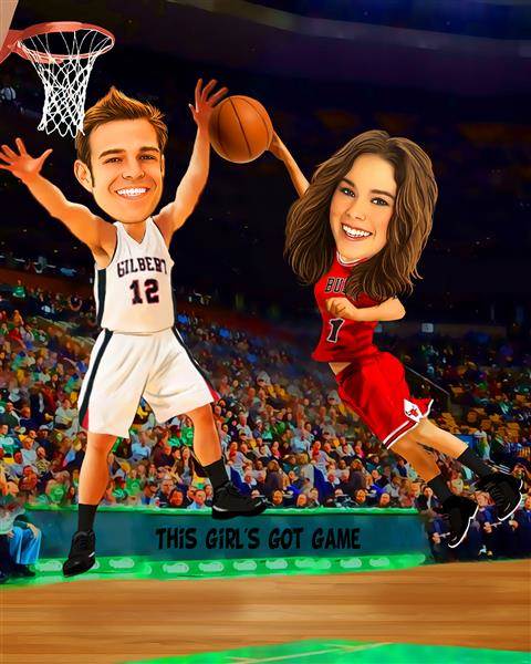 Couple Caricature Playing Basketball,by myDaVinci
